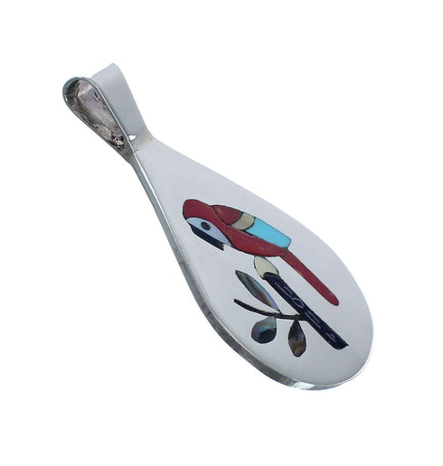 Authentic Sterling Silver Multicolor Zuni Parrot Native American Pendant AX127952